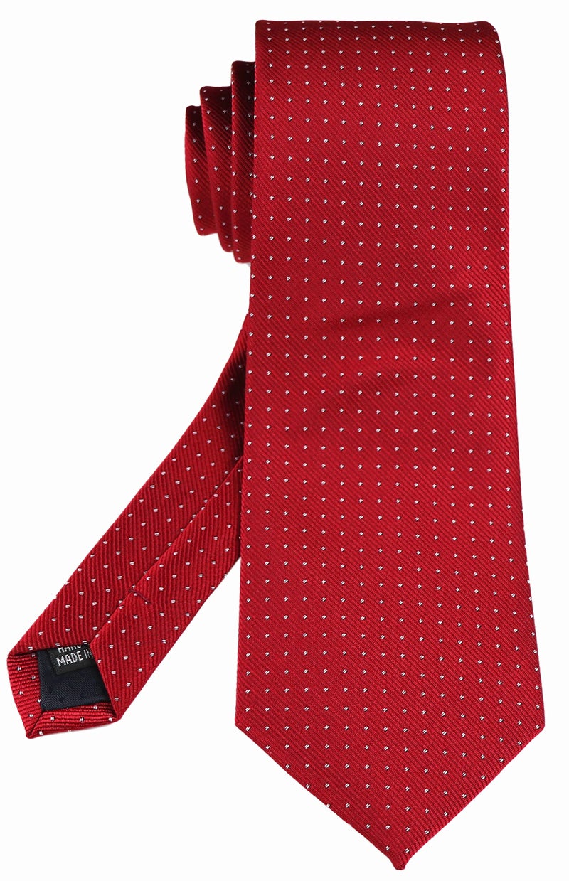 Ctskyte Mens Big Boy Solid Cherry Red Tie with White Pin Dot Summer Woven Formal Necktie - Image 3